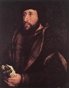 HOLBEIN, Hans the Younger Portrait of a Man Holding Gloves and Letter sg oil on canvas